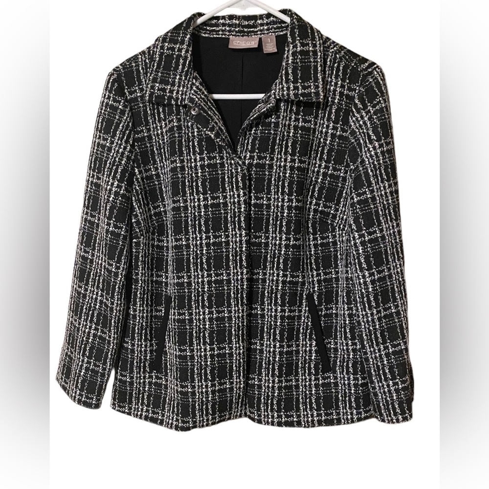 Chicos Blazer Jacket Women's 1 US Medium Plaid Lined Pockets Corpcore Career